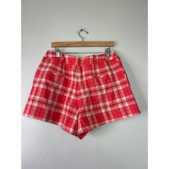 NWT Smythe Pleated Mid Rise A-Line Shorts Women's Watermelon Plaid Size: 10 - Picture 7 of 8